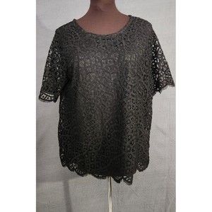 Philosophy Women's Size M Black Floral Crochet Lace Short Sleeve‎ Top NWT